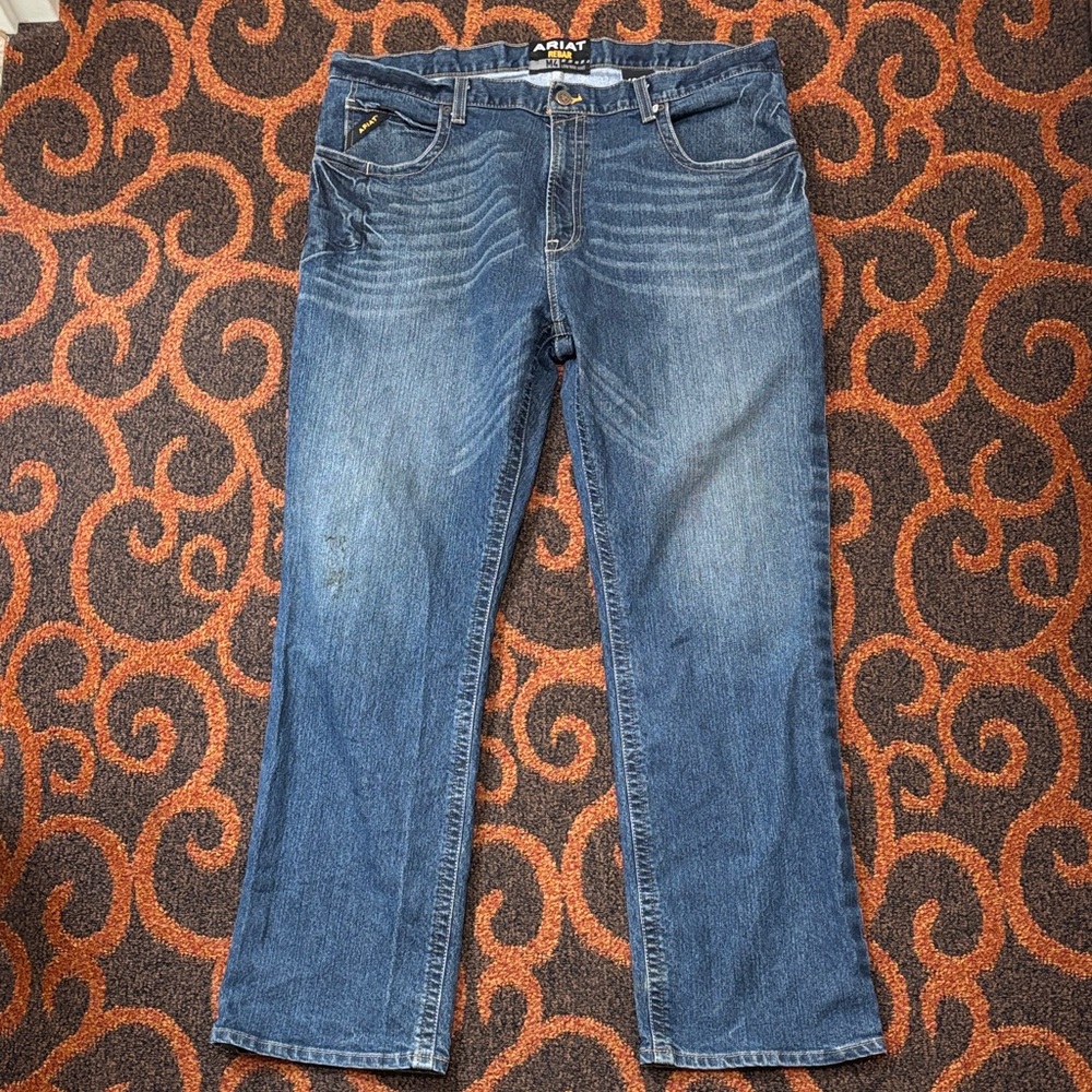 Ariat Rebar M4 Men’s Size 42 X 34 Low Rise Bootcut Stretch Denim Blue Jeans